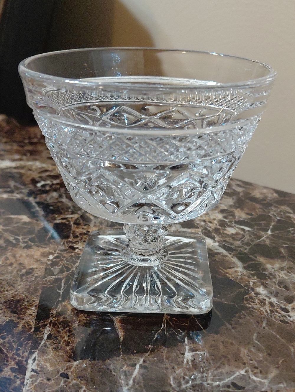 Vintage Imperial Glass Cape Cod Clear Square Base Sherbert Sundae Goblet